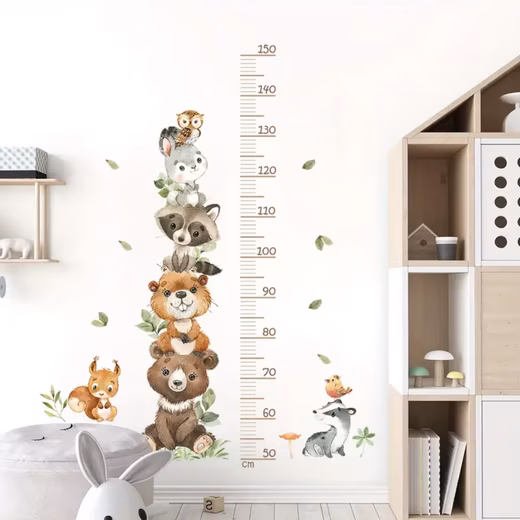 Cartoon Animal Altimeter Wall Stickers, Ideal for Children's & Baby Rooms Easy to attach and remove without leaving residue, ideal for children's rooms