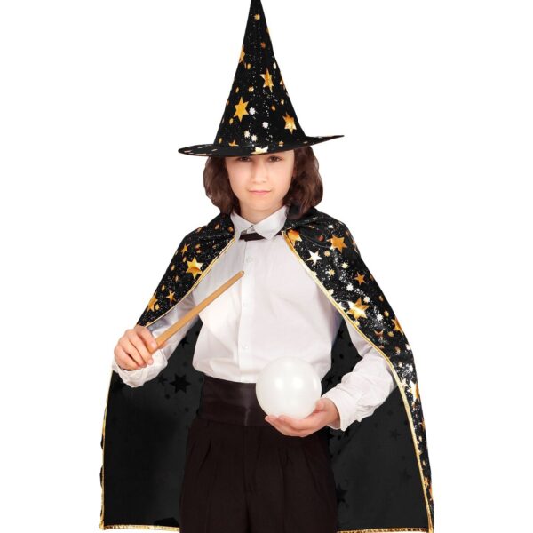 Wizard costume for children, black and gold - cape and
