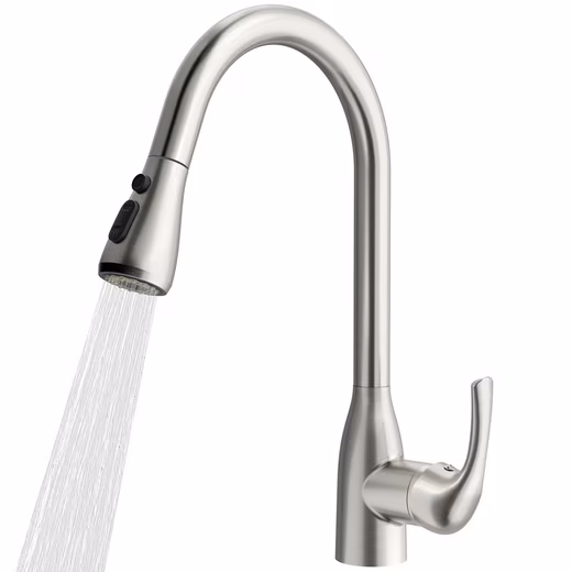 Kitchen sink faucet, 360° rotatable, high-pressure kitchen tap with pull-out spray head (with dual spray head, bathroom faucet) Stainless steel kitchen mixer tap, brushed