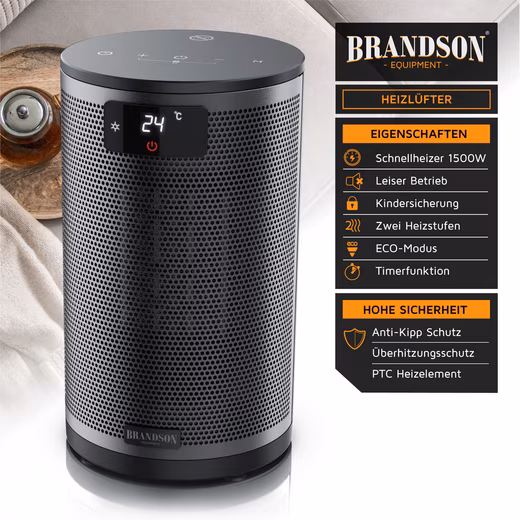 Ceramic fan heater, 2 heat settings, ECO mode, remote control 1500 W, Award Winner 2025, Timer, 15–35 °C, Key Lock, Overheating Protection - Image 3