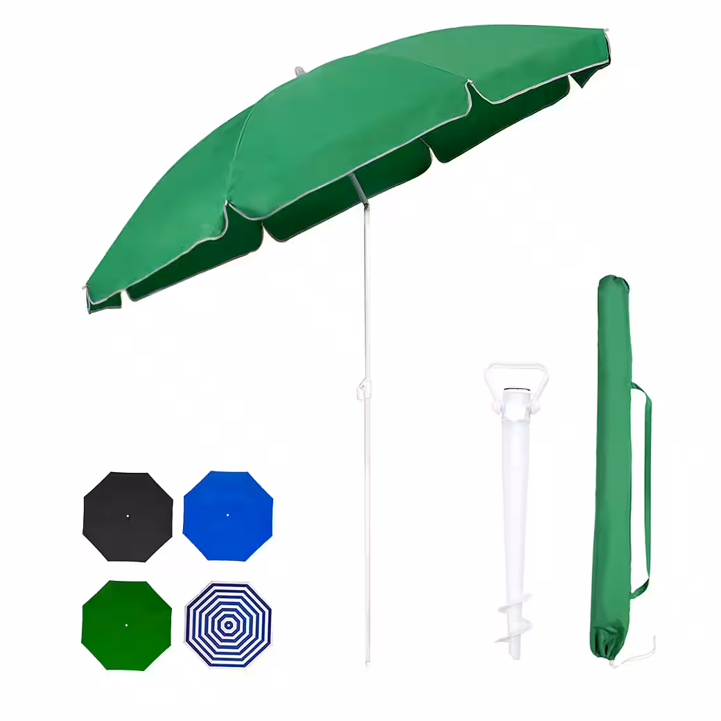 Parasol Ø 160 cm Round Beach Umbrella Balcony Umbrella with Carrying Bag and Ground Sleeve - Image 12