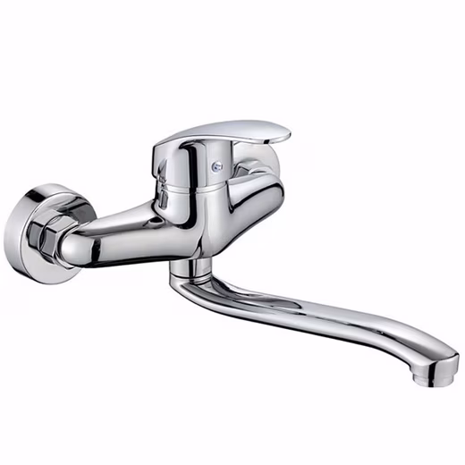 Kitchen sink faucet, wall-mounted tap, kitchen faucet, washbasin mixer (Hot and cold single-lever mixer tap, chrome, wall-mounted, swivel arm 25cm, 360°) for double sinks, kitchen sinks, laundry room sinks, washbasins