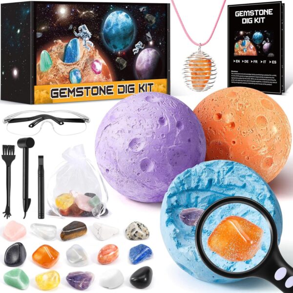 Gemstone Experiment Kit for Children - Excavation Set for Children Ages 6, 7, 8, 9, 10