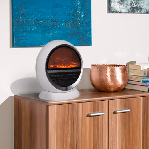 Fan heater 1500 W, electric fireplace with fireplace look, LED flame effect, 2 heat settings, white - Image 2