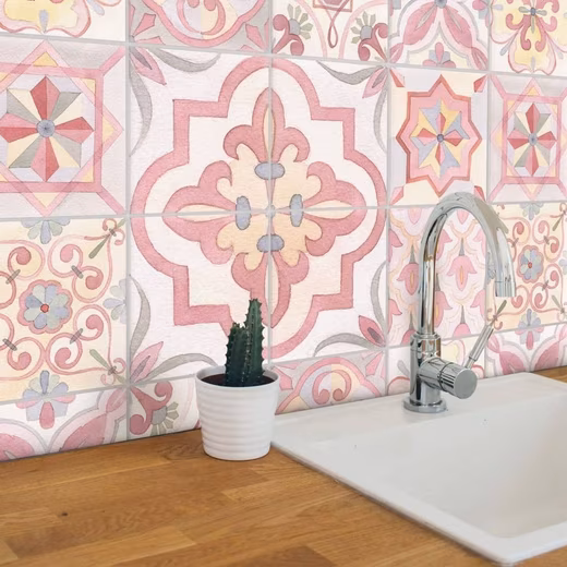 Tile stickers, 12x adhesive tile stickers, pink, country house decor, vintage kitchen