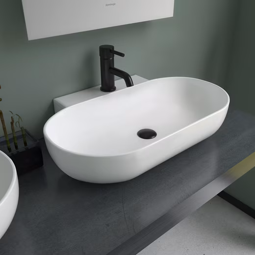 Washbasin Oval washbasin in white, hygienic with nano coating
