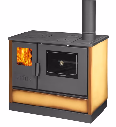 Wood-burning stove, kitchen stove, wood-burning cooker, cast iron stove, 7.9 kW, BimSchV2 compliant, energy efficiency class A+ 7 kW, kitchen oven, (1-piece), baking/cooking possible