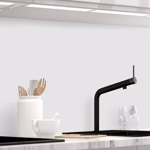 Kitchen backsplash PURE WHITE (matt finish) (Premium), 1.5mm, self-adhesive, adheres to a particularly wide range of surfaces