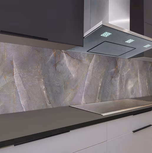 Kitchen backsplash marble texture (60x200 cm, 60x300 cm, 60x400 cm, 1.6 mm thick, robust, covers existing joints), ABS plastic monolithic panel in DELUXE quality with direct printing