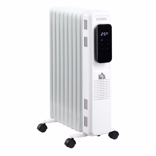 Oil heater, 3 heat settings, touch display, 42.5 x 24 x 63cm 2000 W, Portable Heater, 3 Heat Settings, 9 Heating Plates, White