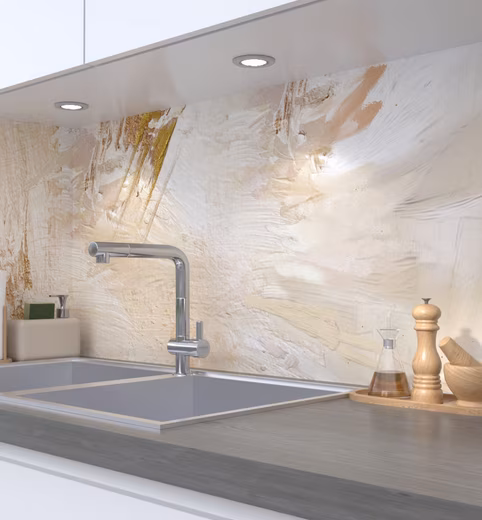 Kitchen backsplash, self-adhesive kitchen backsplash, abstract painted wall, splash guard film (Adhesive film cut to size and rolled up, 60 cm wide x 60 cm high), Gold color, 60 cm wide x 60 cm high