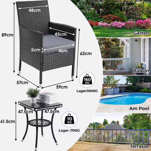 Balcony Set with Cushions and Glass Table, Balcony Furniture Set - Image 7