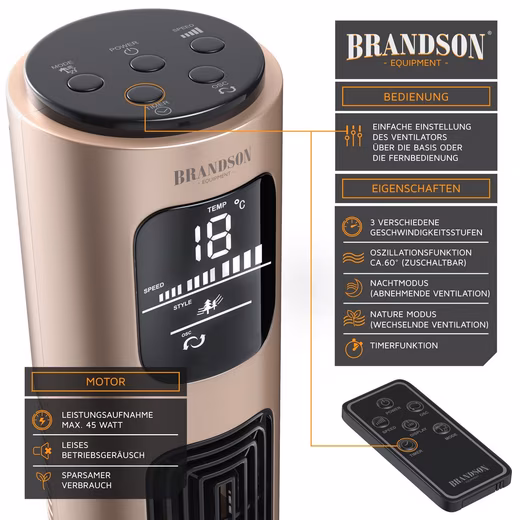 Tower fan with oscillation, timer, remote control, 96cm pedestal fan, pearl-rouge Award winner 2025, quiet mobile fan, 4 ventilation modes, GS-certified