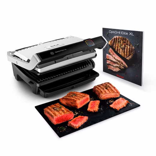 OptiGrill Elite XL contact grill, dishwasher-safe plates Countdown to grilling results, grill boost for grill marks, GC760D