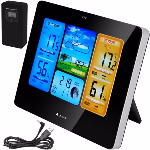 Wireless weather station with hygrometer, LCD display, and outdoor sensor Wireless hygrometer weather station with LCD display and outdoor sensor. Wireless weather station (LCD display, wireless sensor, temperature and humidity measurement)