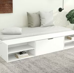 Magdala storage bed, platform bed, with shelves and storage areas (Dimensions/Load capacity: 120cm/200cm/100KG), made of MDF, lying surface 90cm