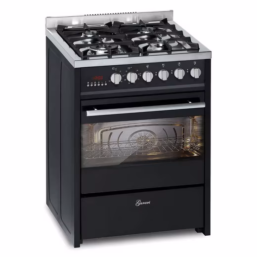 60 cm black gas cooker with 60 L electric oven, range cooker GCH E 610 BL, gas/electric cooker, natural gas/propane, 4 kW, wok Gas/Electric Freestanding Cooker 60 cm Natural Gas, Liquid Gas 4 kW WOK, 60 L