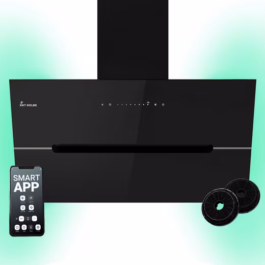 Wall-mounted extractor hood 90cm ECCO9005SM RGBW ambient lighting Head-free / 90cm / Smart WiFi app / Black / Glass / Slanted hood