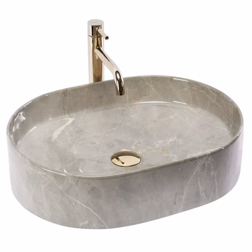 Countertop Washbasin Marble Look Washbasin Beige Natural Stone Design 50x38cm