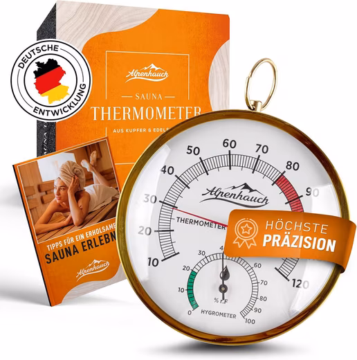 Hygrometer & Thermometer made of Copper [2in1] - Präzieses Sauna Thermometer