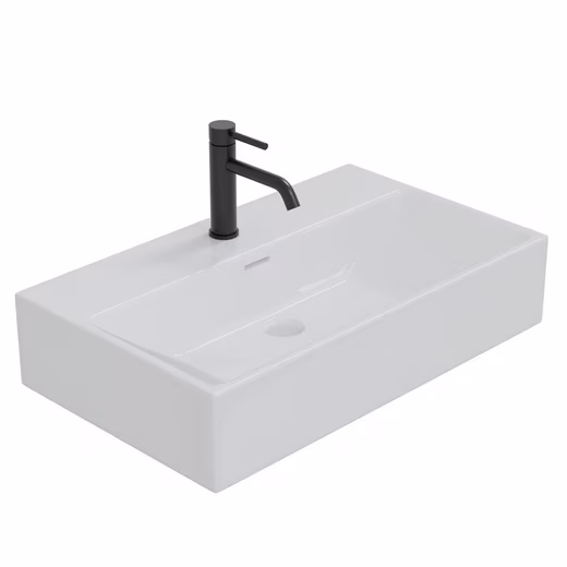 Washbasin ceramic 60x36x13cm square overflow wall-mounted countertop washbasin white