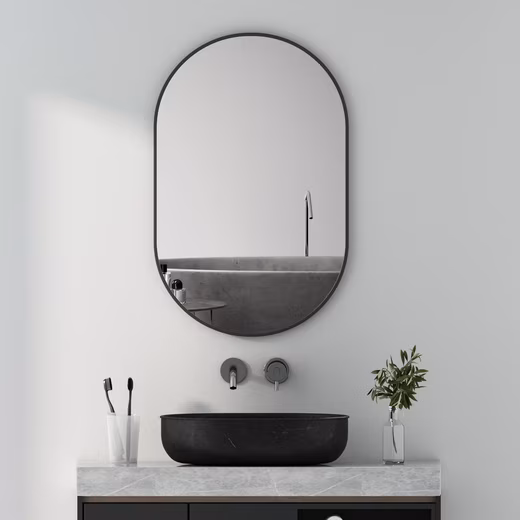 Wall Mirror Mirror Black Bathroom Wall Hallway Mirror Metal Frame 50x80cm Round Arch