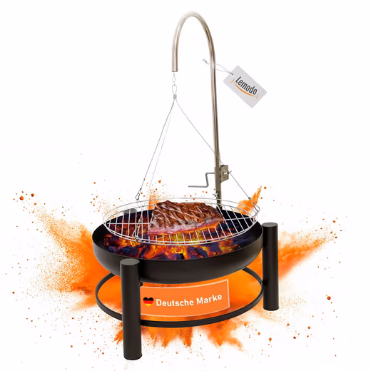 Fire bowl swivel grill with height-adjustable grill grate