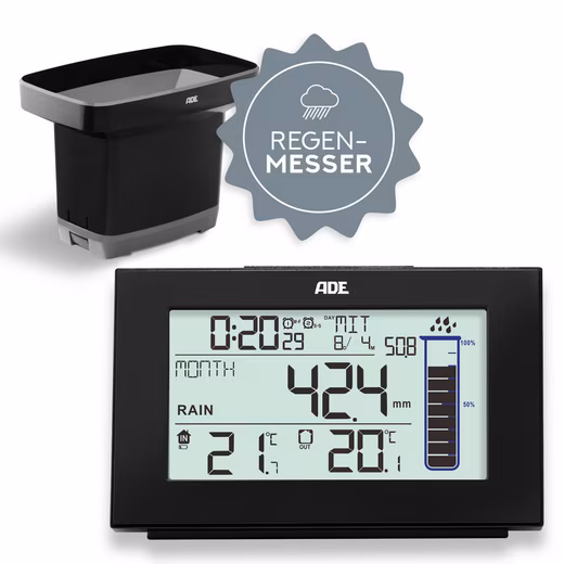 Rain gauge WS1907 WS1907 Rain gauge (with external sensor, digital, 2-piece with collection container, precipitation gauge, DCF radio clock)