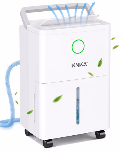 Dehumidifier D032, dehumidifier for home use, mold prevention Dehumidification 9 l/day, tank 1.7 l, humidity sensor, 24h timer, 360° casters, washable filter