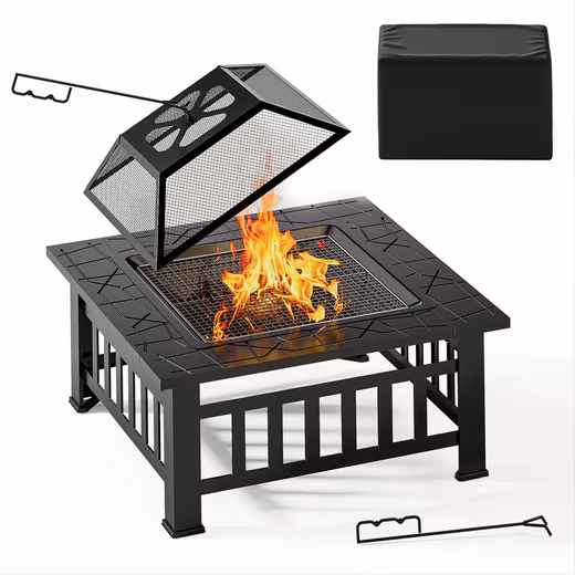 Fire bowl, charcoal grill poker, 2-in-1 BBQ grill, fire pit for garden