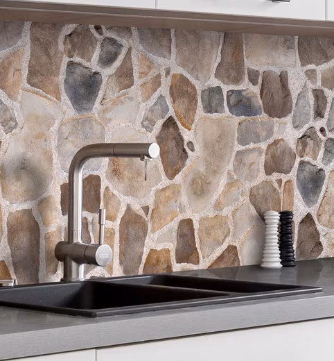 Kitchen backsplash, self-adhesive kitchen backsplash, wall, natural stone, splash guard film (Adhesive film for kitchen backsplash, rolled up, W 60 cm x H 60 cm), Mosaic Stone W 60 cm x H 60 cm