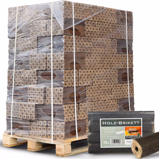 Pini Kay oak wood briquettes | 100% additive-free | Briquettes for fireplaces and firewood 10 kg, pressed with a pull hole