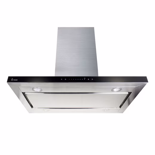 Island hood, island hood, extractor hood 90cm FLAT-INSEL-6 Extractor hood / Island hood / Stainless steel / Black / Glass / WIFI