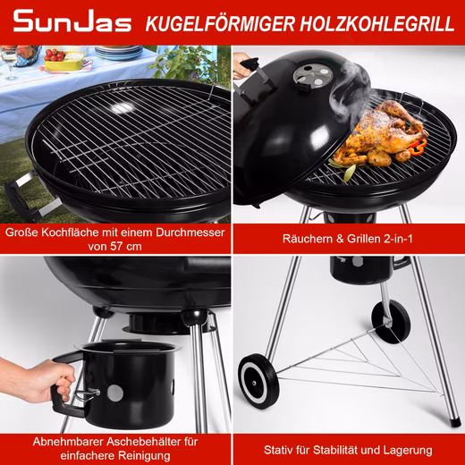 CA-208 charcoal grill with lid, wheels and ash collection tray BBQ kettle grill XXXL standing grill grill trolley round grill charcoal grill - Image 3