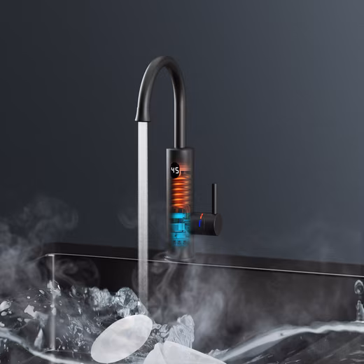 Kitchen faucet with integrated instantaneous water heater (1-pc) 3000W temperature display electric faucet, 360° swivel