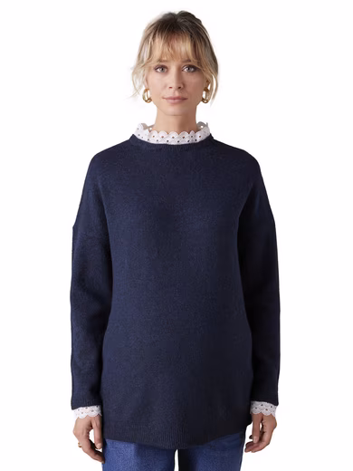 Maternity sweater Long maternity sweater with detachable lace