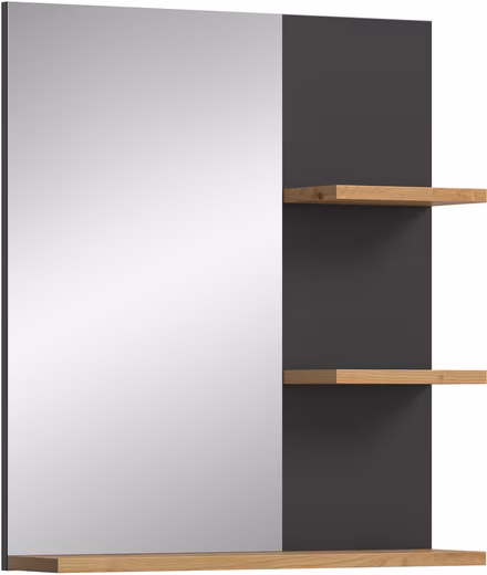 Bathroom mirror REHAT, width 63 cm, with 3 shelves, high-quality mirror glass