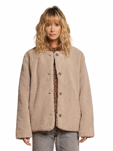 Maternity coat/jacket with teddy fleece, mother-daughter capsule collection Leo print, imitation horn buttons