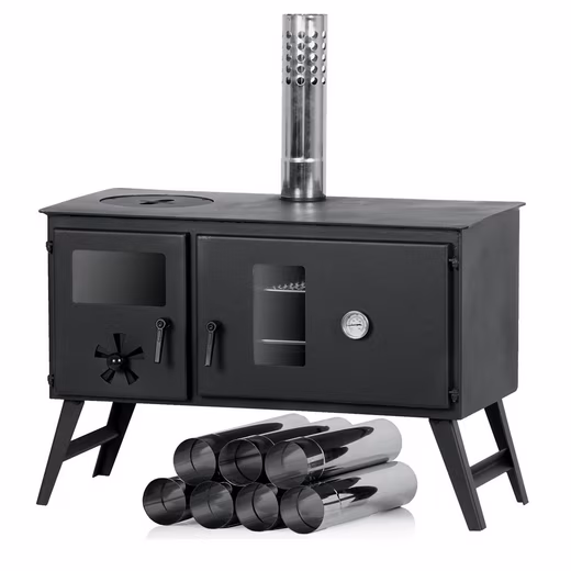 Fire pit tent stove, 28.5 x 58.5 x 260 cm, tent heater, wood stove for camping