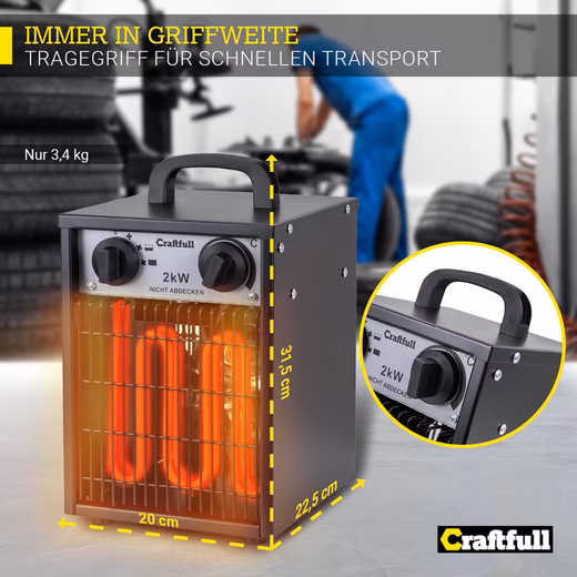 Fan heater electric heater HL200 incl. 3 year warranty - 3 heating levels - construction heater - Image 4