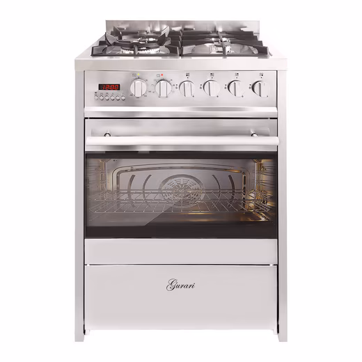 60 cm stainless steel gas range cooker with electric oven, 60 L range cooker with extractor hood, 60 cm stainless steel, 1000 m³/h, very powerful extraction, 3 stages, extractor hood GCH E 610 X+GCH 147 IS 6.