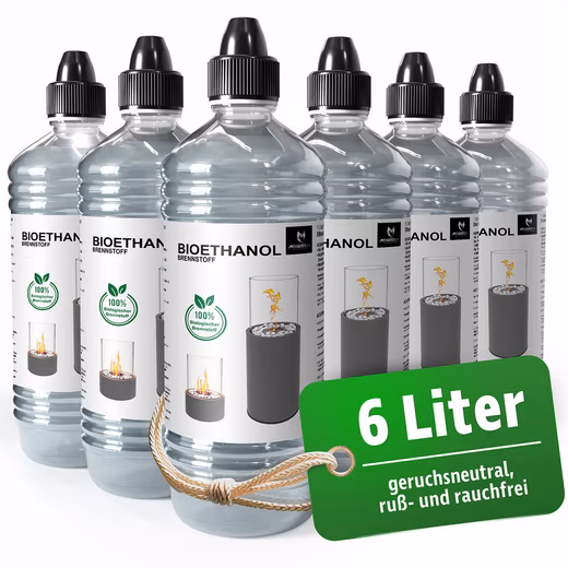 Bioethanol Liquid bioethanol 96.6% purity Tabletop fireplace Table fire Freestanding fireplace 6 x 1 liter