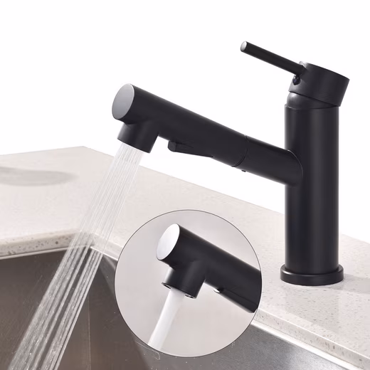 Kitchen faucet, pull-out kitchen tap, kitchen sink faucet (Kitchen tap with 2 spray patterns) with pull-out spray head, black