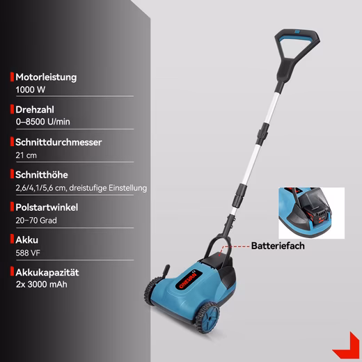 Cordless lawnmower 21cm brushless hand lawnmower with 2 batteries - Image 3