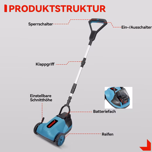 Cordless lawnmower 21cm brushless hand lawnmower with 2 batteries - Image 2