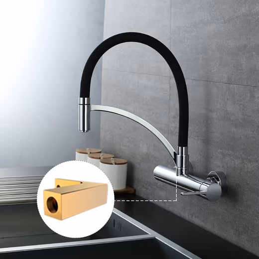 Kitchen sink faucet, wall-mounted, 180° rotatable (Sink faucet) Pull-out kitchen faucet, brass, black