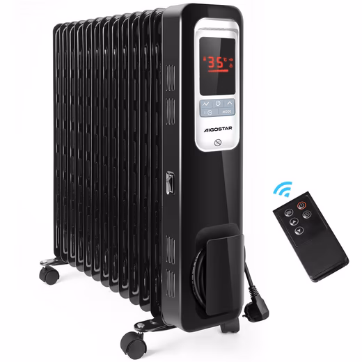 Oil radiator 2500W, energy-saving oil radiator, LCD electric heating element with 13 fins Adjustable thermostat