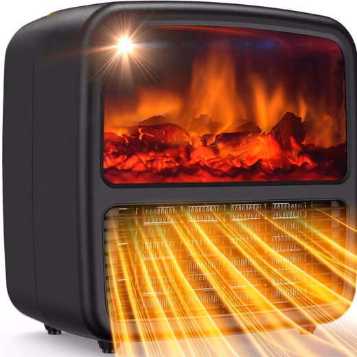 Ceramic Fan Heater 1500 W, with flame effect, safety shut-off in case of overheating & tipping over