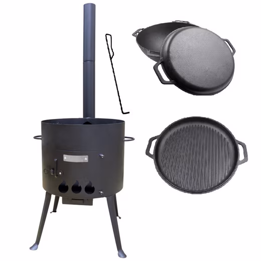 Utschak charcoal grill set with 15L kazan, chimney and pusher iron