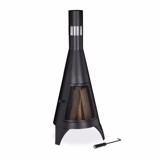 Fire basket patio heater with door, black